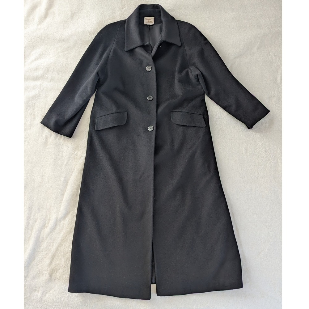 VTG Luxurious Elements Black Wool Full Length Dress Coat Trench‎ Womens Size 12